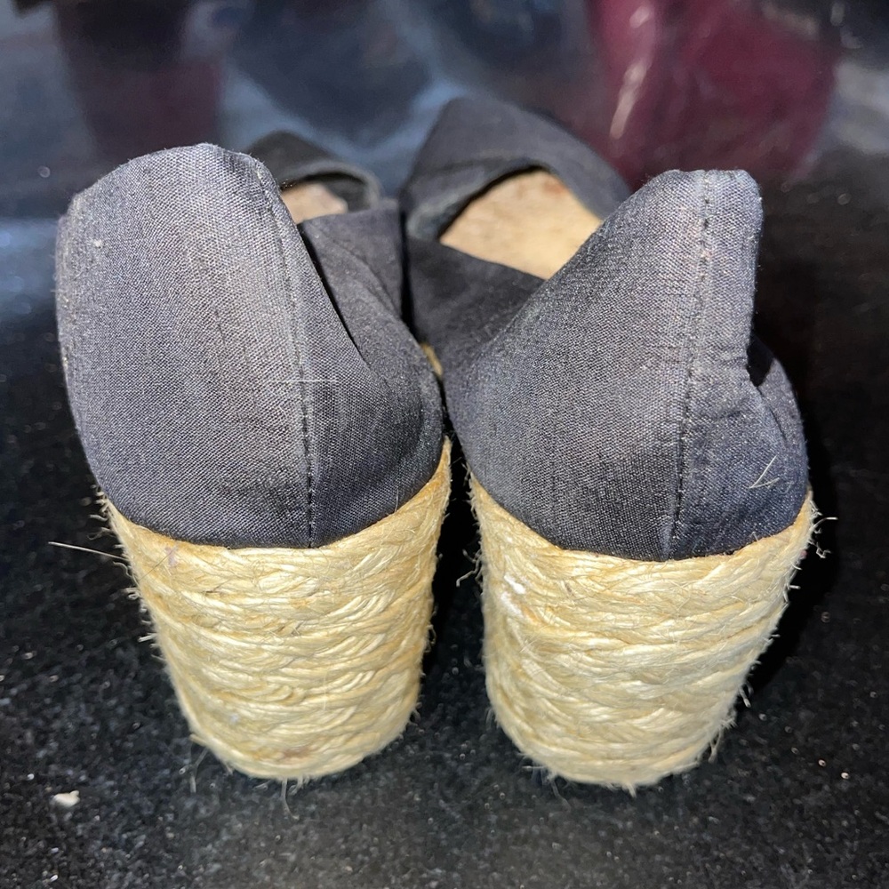 Lauren Ralph Lauren Cecilia Black Shantung Silk Espadrille Wedge sandals - Picture 5 of 8